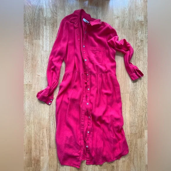 Red Tunic button up shirt dress - Picture 1 of 5